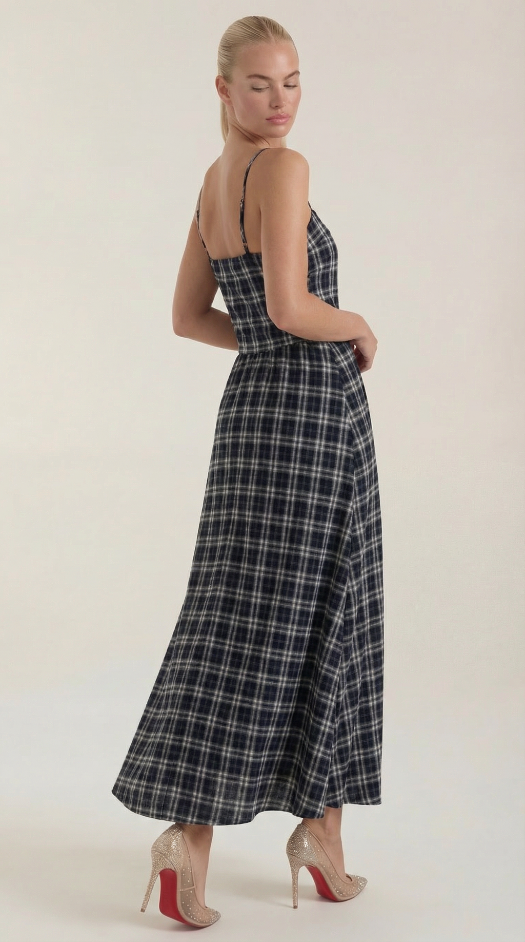 Ronda Square Neck Plaid Midi Sundress