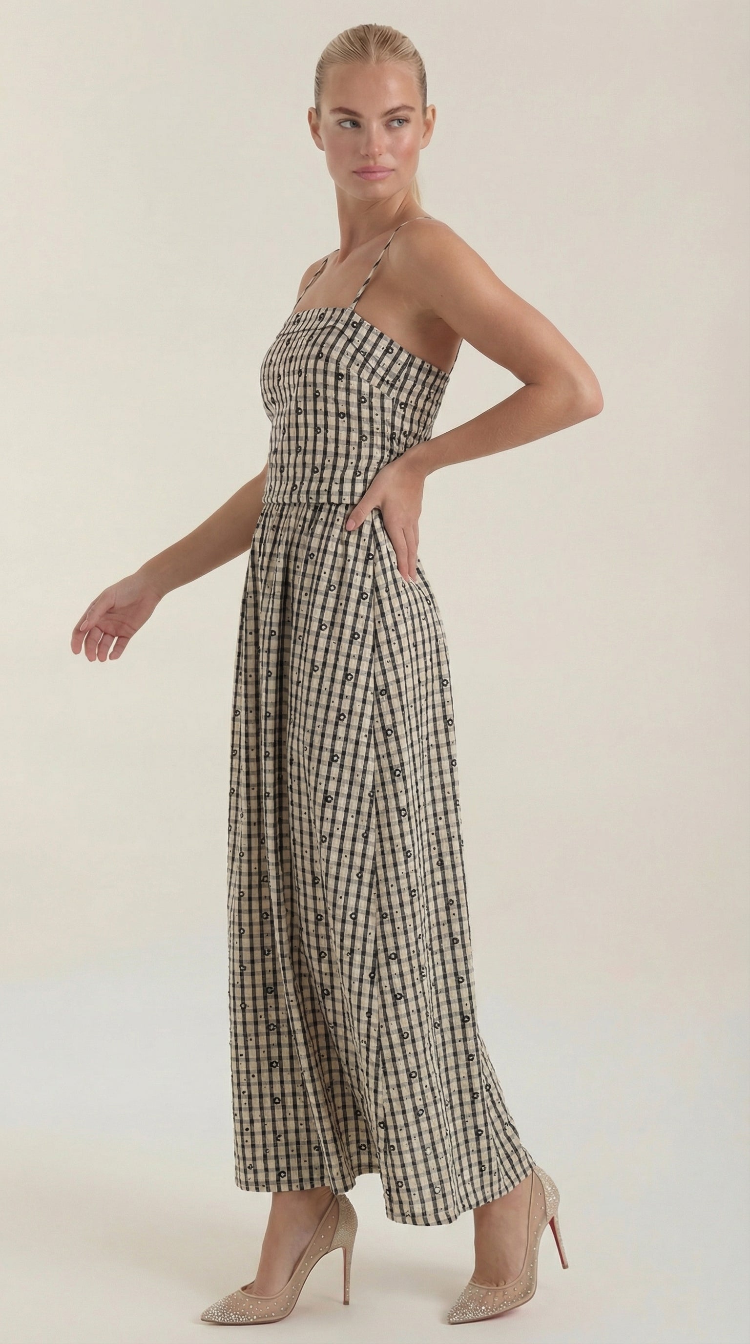 Ronda Square Neck Plaid Midi Sundress