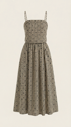 Ronda Square Neck Plaid Midi Sundress