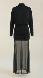 Sonya Ruched Mesh Maxi Dress