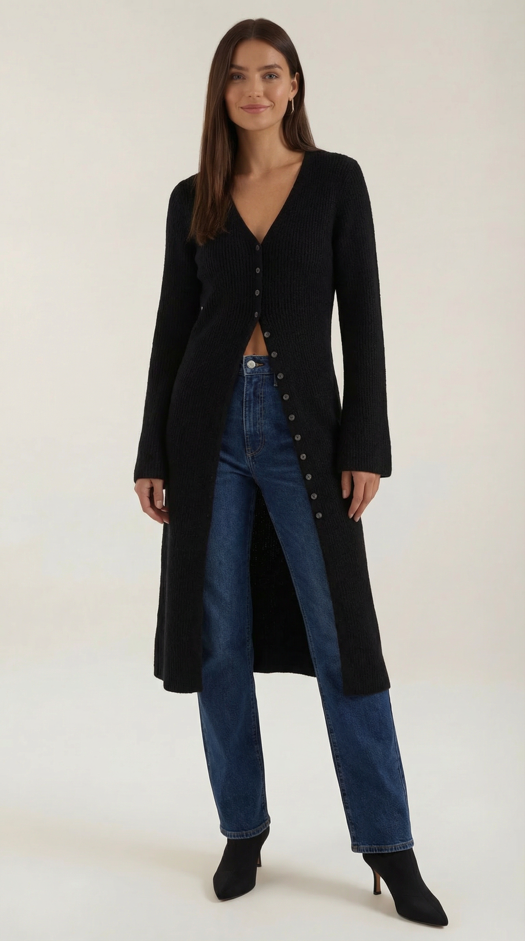 Valerie Ribbed V-Neck Maxi Cardigan