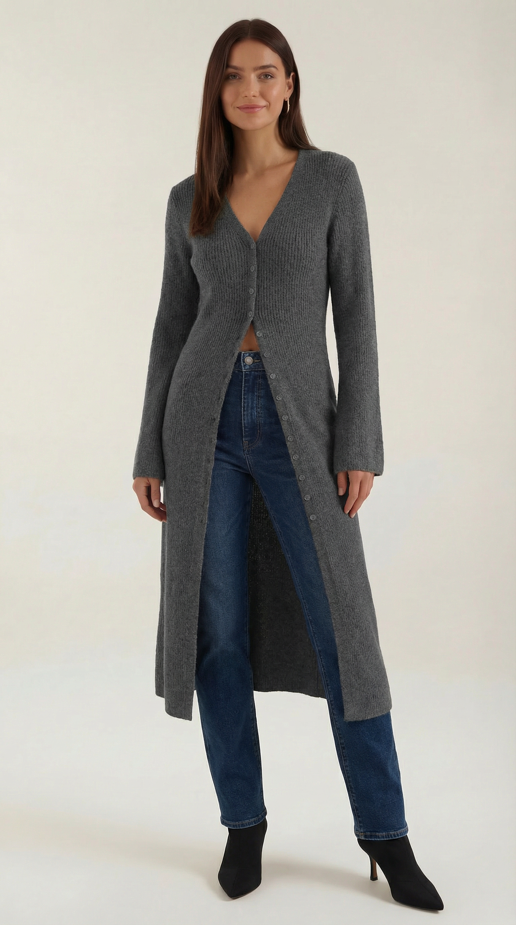 Valerie Ribbed V-Neck Maxi Cardigan