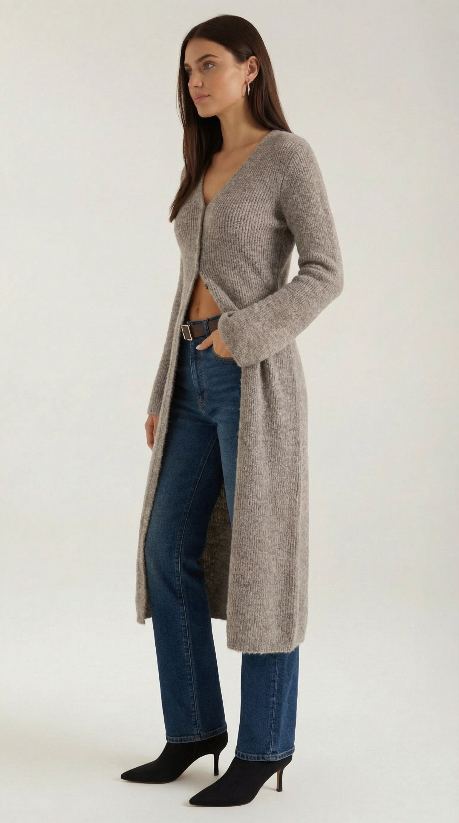 Valerie Ribbed V-Neck Maxi Cardigan