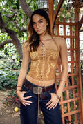 RIVIARA Stretch Suede Western Corset Top