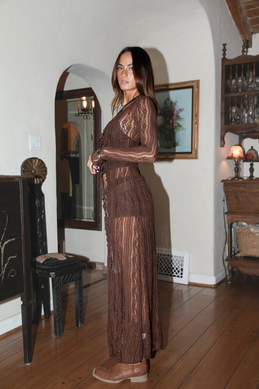 WILDERA Lace Long Sleeve Duster Top