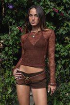 MIRELLE Stretch Sheer Lace Long Sleeve Top