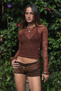MIRELLE Stretch Sheer Lace Long Sleeve Top
