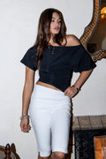 RAYAE Jersey Asymmetric Off-The-Shoulder Top