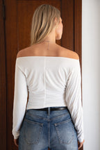 MARCELLE Asymmetric Off-The-Shoulder Long Sleeve Top