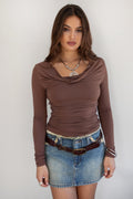VELARI Cowl Neck Long Sleeve Top