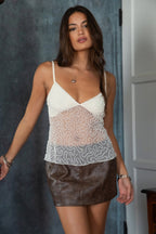 SHANEA Embroidered Sequin Mesh Cami Top