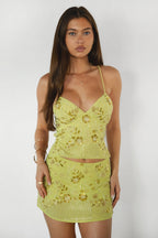 VEDA Chiffon Beaded V-Neck Open Back Corset Top